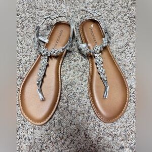 MARELLA Silver Pearl & Crystal T-Strap Sandals NWOT